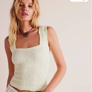 Free People Cream Smocked Sleeveless Tank Top